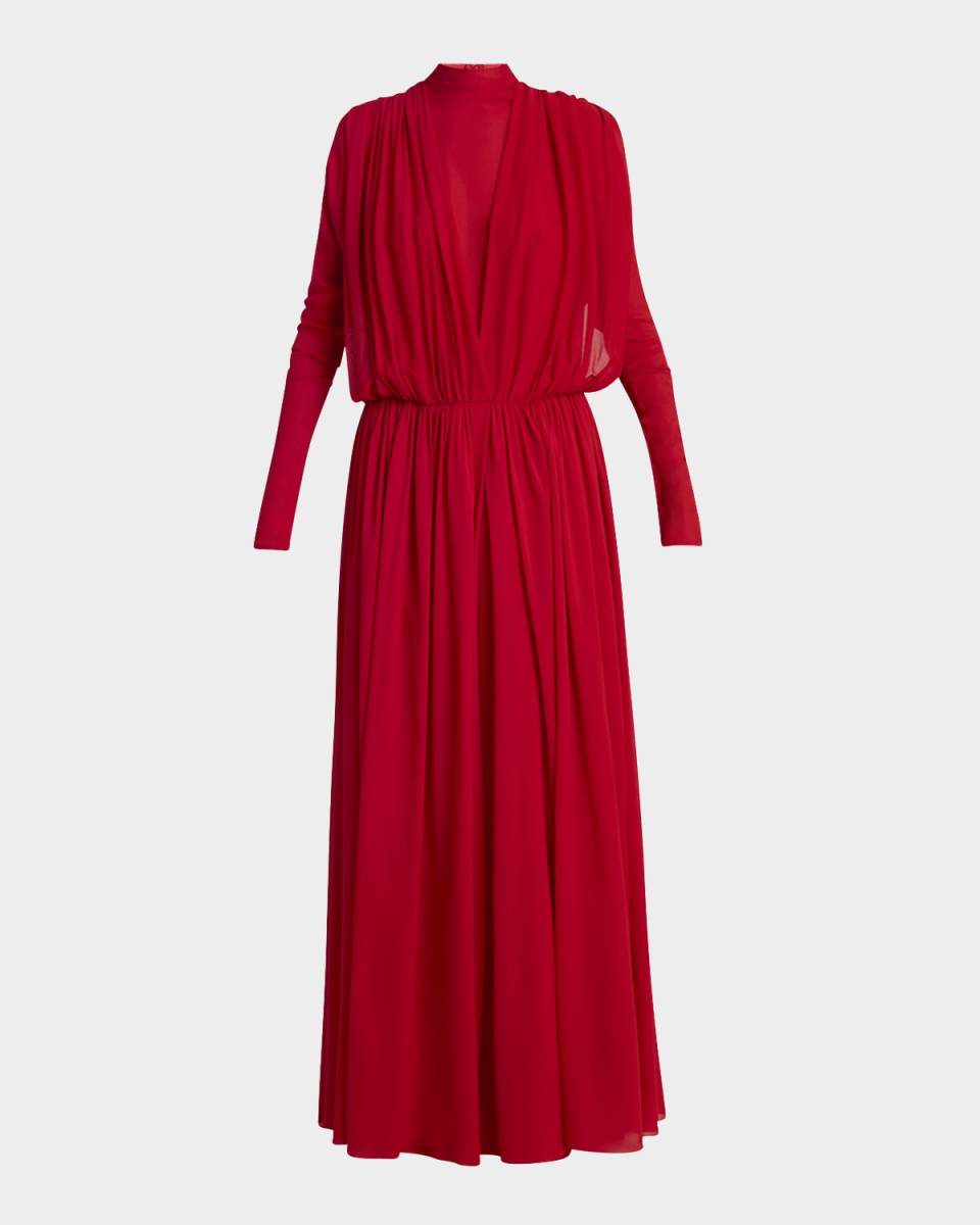 Erald Draped Long-Sleeve Maxi Dress